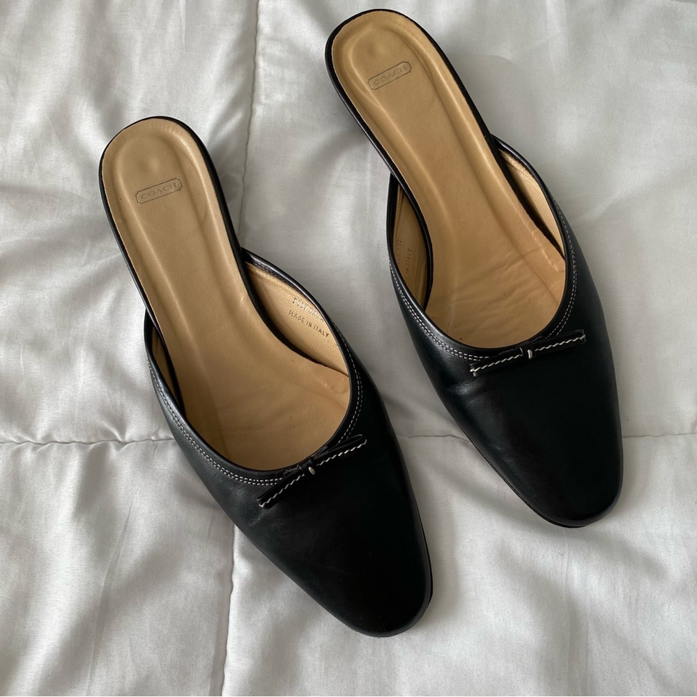 Coach Kara Black Leather Slip On Mules